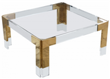 Cubo Square Gold, Acrylic, and Glass Coffee Table