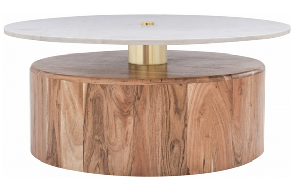 Westelm Marble and Acacia Wood Round Coffee Table