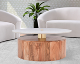 Westelm Marble and Acacia Wood Round Coffee Table