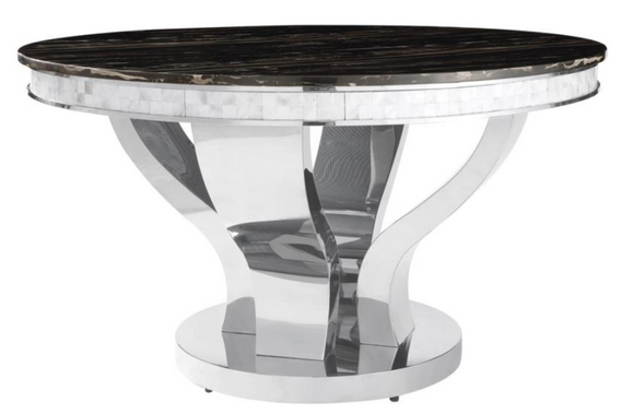 LaPearla Round Marble Dining Table with Chrome Base