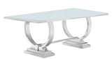 Ovation Oversized Rectangular White Glass Top Table with Chrome Base