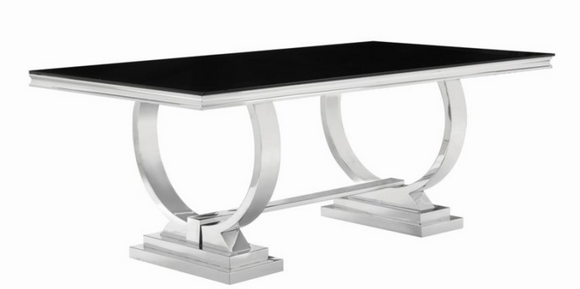 Ovation Oversized Rectangular Black Glass Top Table with Chrome Base