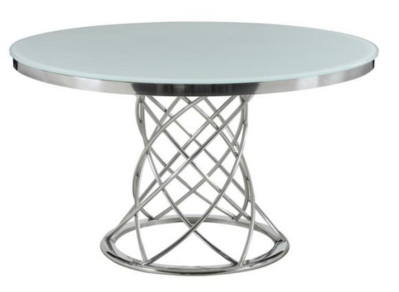 Ohelix Round White Frosted Glass Top Dining Table with Stainless Steel Base
