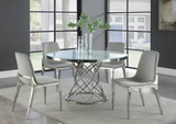 Ohelix Round White Frosted Glass Top Dining Table with Stainless Steel Base