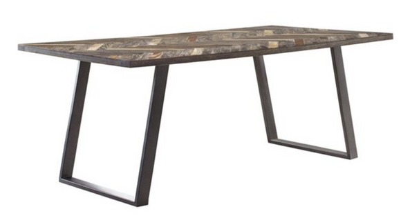 Herringbone Solid Wood Rectangular Dining Table with Gun Metal Base