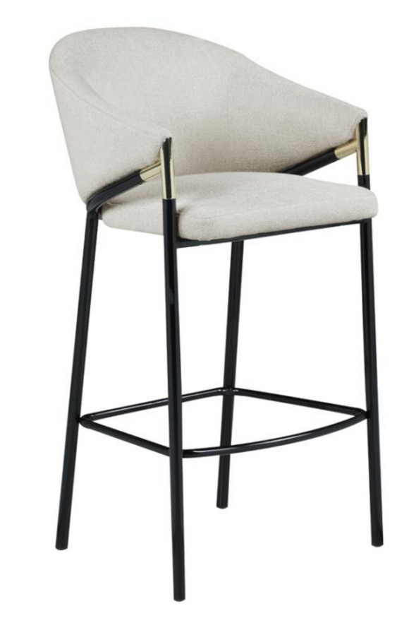 Delphine Set of 2 Curved Back Linen and Metal Barstool