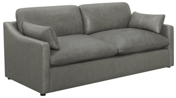 Slant Arm Grey Leather Sofa