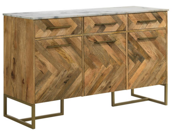 Dolce Accent Cabinet with Marble Top and Chevron Wood Pattern