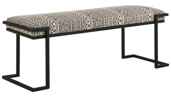 Ibu Modern Bench with Black Metal Frame and Patterned Fabric