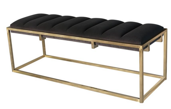 Shultz Charcoal Channel Tufted Bench with Gold Frame