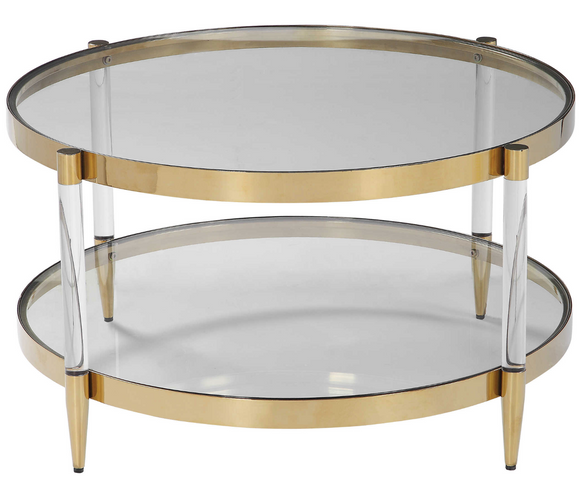 Casper Acrylic and Gold Round Glass Coffee Table