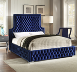 Navy Blue Deep Tufted High headboard and Low profile Bed