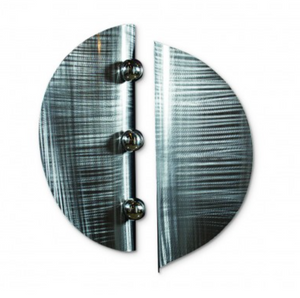 two piece wall art made of brushed stainless steel