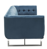 The Calabasas Sofa has a hollywood glamour style that was created to impress. The royal blue velvet fabric marries well with the tufting. It is accented by a modern stainless steel base.