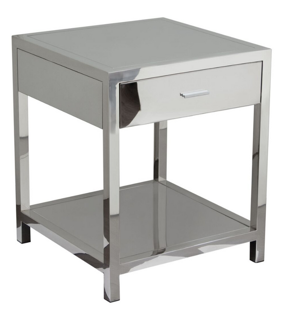 The Reflection Accent Table is sleek and stylish.  The polished chrome finish is stunning and modern.  Perfect in a guest room or the living room this accent table is sure to wow your guest.  Storage drawer is velvet lined. 