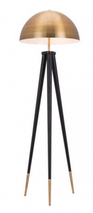 The Conan floor lamp has a classic mid-century modern dome shade and is updated in brass to create this sculptural floor lamp. Its hefty tripod base is in dramatic black and highlighted with beautiful brass accents. Place it in a living room to illuminate a corner or next to your favorite chair.