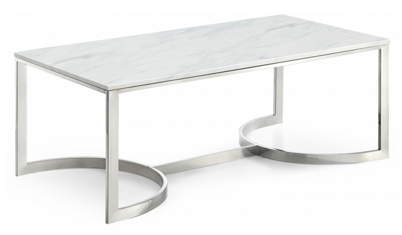 The Clayton Occasional Tables are beautiful pieces made of genuine marble. These modern pieces would look great in your office or living area. This coffee table features geometric bases, and a sleek chrome finish that gives your space a bold, up-to-the-minute look. Each table has a genuine marble top for durability and style.