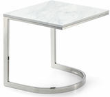 The Clayton Occasional Tables are beautiful pieces made of genuine marble. These modern pieces would look great in your office or living area. This coffee table features geometric bases, and a sleek chrome finish that gives your space a bold, up-to-the-minute look. Each table has a genuine marble top for durability and style.