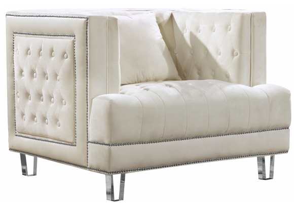 The Mauldin modern accent chair will take your home or office from ordinary to extraordinary. The nailhead trim, tufting, and acrylic legs come together to make the Mauldin collection a must have. This collection comes in four colors to better suit your design taste. 