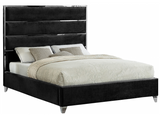The Tier upholstered Modern bed is a modern marvel. The sleek velvet upholstery is not just supple and smooth to the touch - it also lends the bed an uber modern look from top to bottom. A chrome channel design draws the eye instantly to this fabulous bed, while chrome legs ensure the support it needs to support the mattress of your choice.