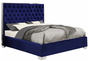 The Uptown Modern Bed has all of the bells and whistles you want, including a super tall headboard that stands nearly five-feet tall. The bed is covered in velvet fabric for a luxe look, and it's deeply tufted for added luxuriousness. The headboard is soft and welcoming against your back and head as you read or watch TV in bed, and the bed rests on chrome legs for dependable sturdiness and durability. Use it without a box spring or foundation, since the slats are included.