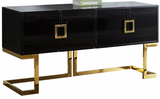 The Givency Modern Sideboard boast modern style. This indispensable piece is a modern marvel with its contemporary design featuring black or white lacquer with a gold or chrome stainless steel trim and base. Open the doors to reveal a large area that's suitable for storing everything from serving bowls to out-of-season dinnerware.