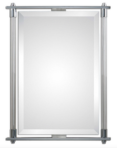 The Ribba Accent Mirror features a Ribbed glass columns accented with polished chrome plated details. Mirror features a generous 1 1/4" bevel. May be hung either horizontal or vertical.