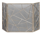 The valadian modern fireplace screen features Decorative, iron fireplace screen features a lightly antiqued silver leaf finish. Center panel is 26" wide and each side panel is 13" wide.