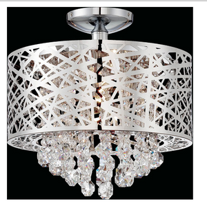 The Modera Flush Modern Chandelier as high style in areas where a close to ceiling light is needed.  A Modern marvel with the chrome shade covering the crystal teardrops.  Perfect for the Modern interior. 