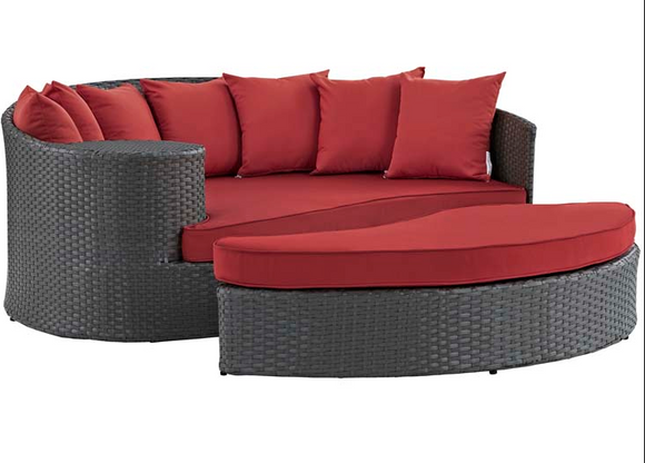 Alsina Outdoor Sofa and Ottoman With Sunbrella Fabric Red