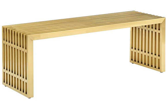 Gold metal bench,clean lines, contemporary bench,sleek bench
