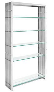 The Strapped Bookcase/Display Shelf boast style.  Simple design and clean lines gives this display shelf the perfect form to hold valuables and display items. The Glass shelves or simple and timeless.  
