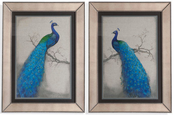 Blue Peacock Wall Art S/2