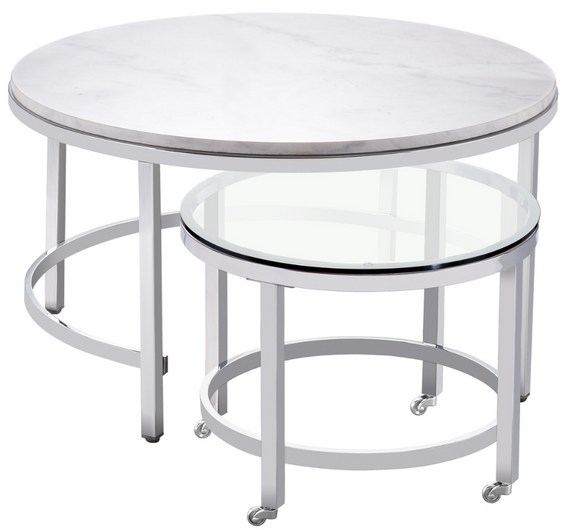 Tuck Modern Coffee Table S/2 Marble, Glass and Chrome