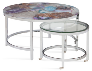 Tuck Modern Coffee Table S/2 Printed Glass and Chrome