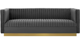 Vector Channel Tufted Modern Sofa With Gold Base Blue