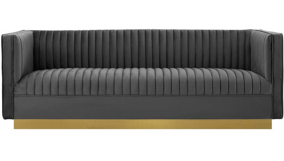 Vector Channel Tufted Modern Sofa With Gold Base Grey