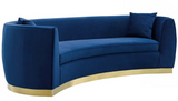 The Shell II Teal Curved Modern Sofa With Gold Base