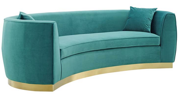 The Shell II Teal Curved Modern Sofa With Gold Base