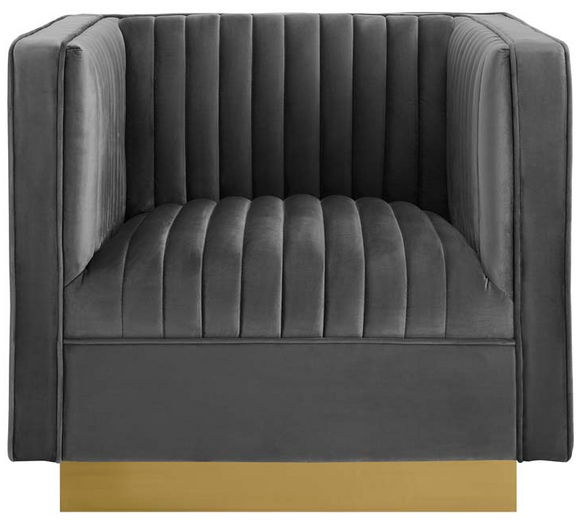 Vector Channel Tufted Modern Accent Chair With Gold Base Grey