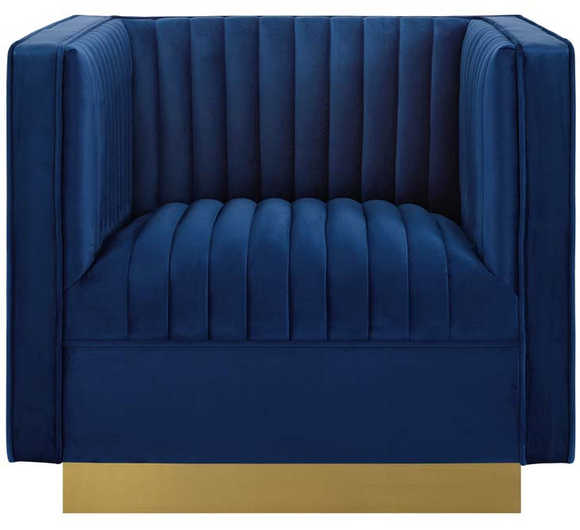 Vector Channel Tufted Modern Accent Chair With Gold Base Blue