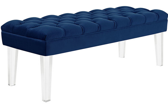 Clever II Modern Bench Blue Velvet and Acrylic