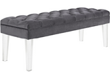 Clever II Modern Bench Ivory Velvet and Acrylic