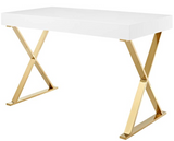 Jonathan II Modern Desk White with Gold Base