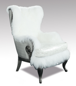 Leather and Shearling White Accent Chair