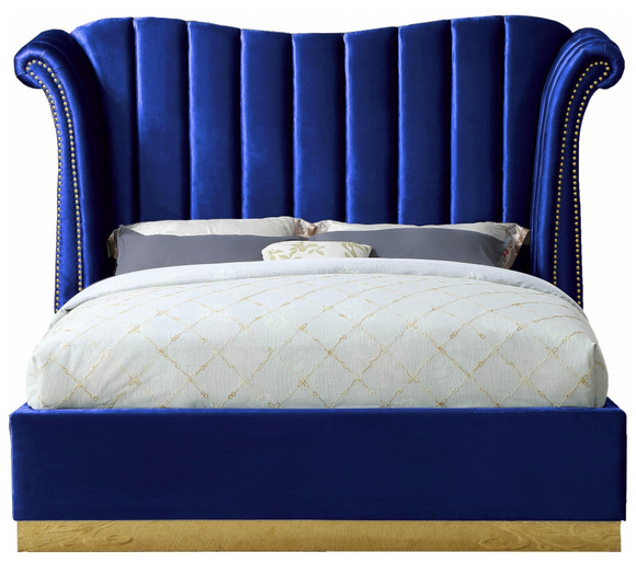 Bloom Modern Bed Blue With Gold Base