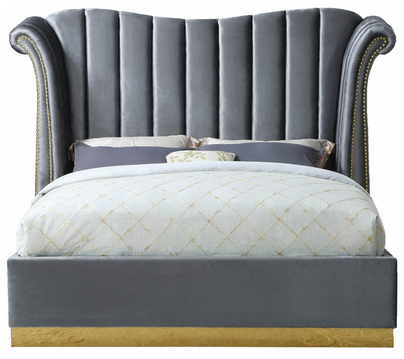 Bloom Modern Bed Grey With Gold Base
