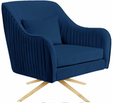 Pleat Modern Swivel Chair Navy Blue