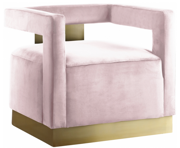 Boxy Modern Chair Pink With Gold Accents