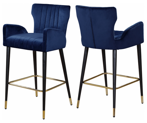 Cambridge Counter Stool S/2 Blue With Black and Gold Base